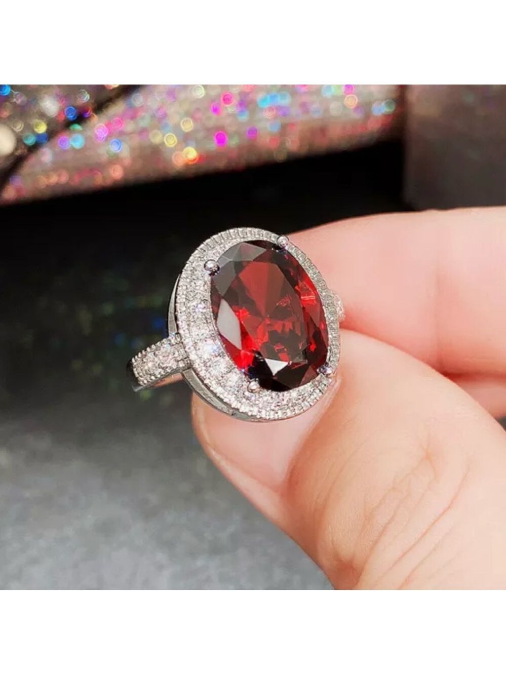 Elegant Red Gemstone Silver Ring size 6 - Picture 4 of 5
